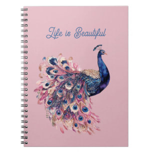 Beautiful Blue Pink Navy Blue Peacock Notebook