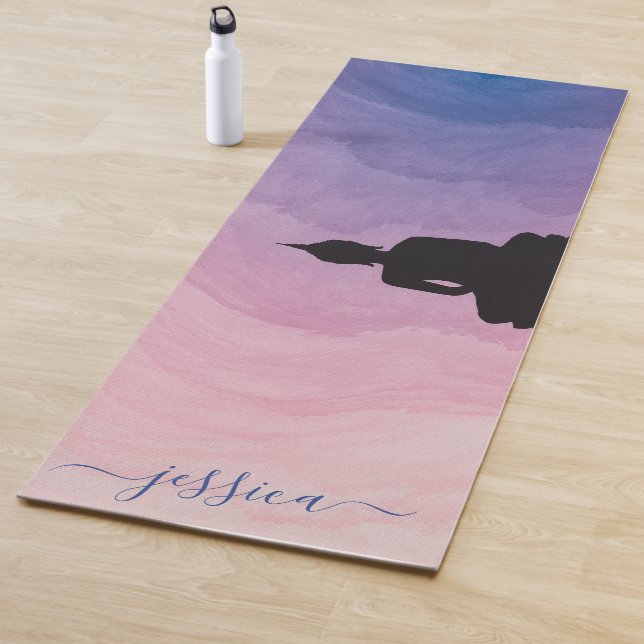 Beautiful Blue Pink Purple Ombre Buddha Custom Yoga Mat (In Situ)