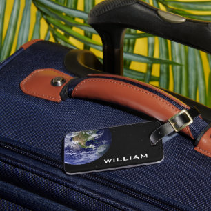 Beautiful Blue Planet Earth Black Space with Stars Luggage Tag