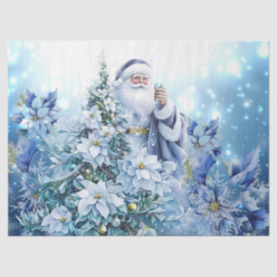 Beautiful Blue Poinsettias & Santa Decoupage Paper