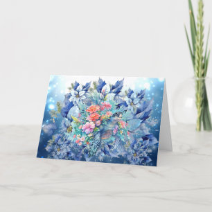 Beautiful Blue Poinsettias & Sea Turtle Note Card