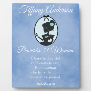 Beautiful Blue Proverbs 31 Woman Silhouette Plaque