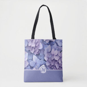 Beautiful Blue Purple Hydrangea Monogram Tote Bag