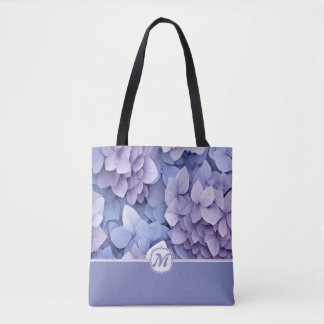 Beautiful Blue Purple Hydrangea Monogram Tote Bag