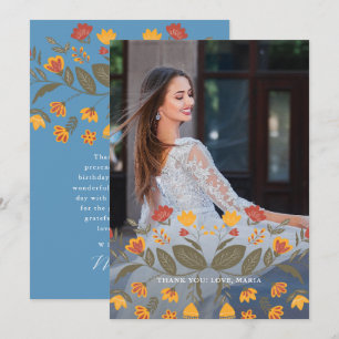 Beautiful Blue Quinceanera Fiesta Thank You Photo Invitation