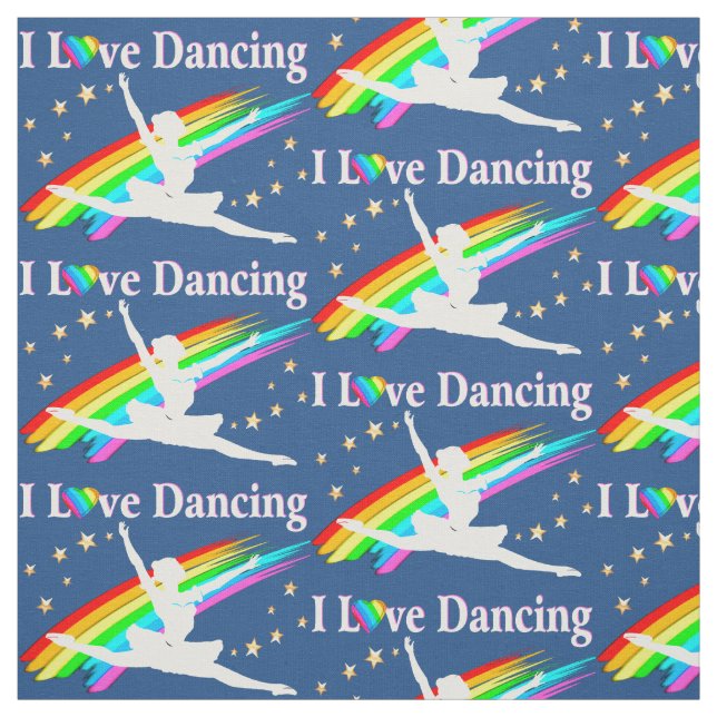 BEAUTIFUL BLUE RAINBOW I LOVE DANCING FABRIC (Swatch)