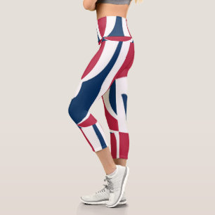 Beautiful blue red white home weekend  capri leggings