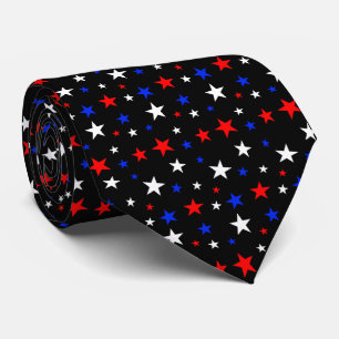 Beautiful Blue Red White Stars on Black Tie