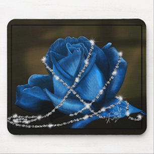 beautiful blue rose and diamonds mouse mat