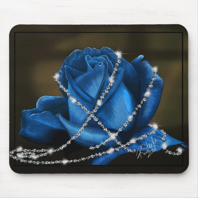 beautiful blue rose and diamonds mouse mat (Front)