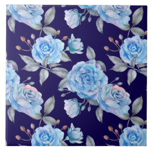 Beautiful blue roses, pastel pink background, tile