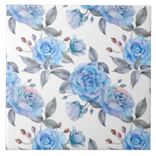 Beautiful blue roses, white background, tile