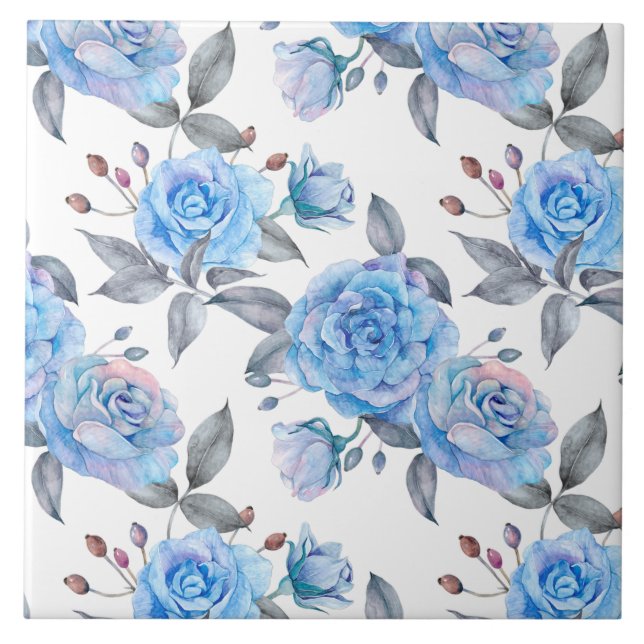 Beautiful blue roses, white background, tile (Front)