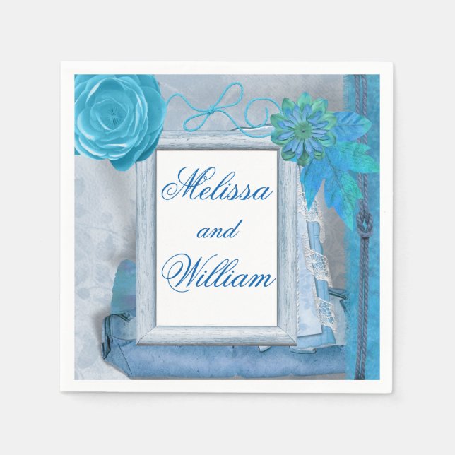 Beautiful Blue Rustic Wedding Napkin (Front)