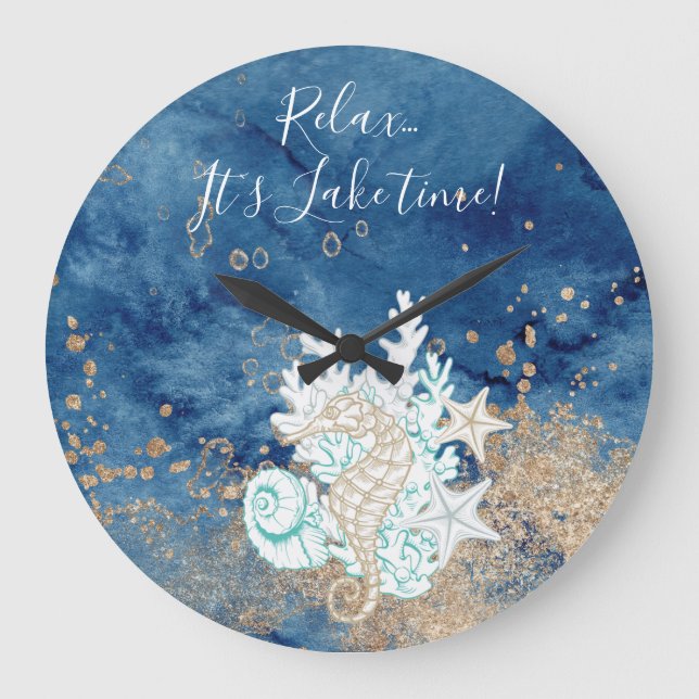 Beautiful blue sand colour coastal custom large clock (Front)