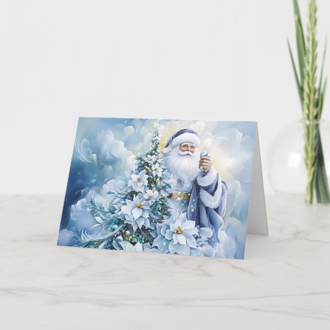 Beautiful Blue Santa Blank Holiday Card Customise (Front)