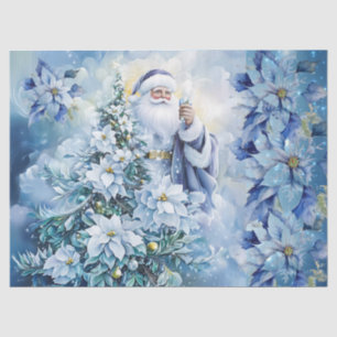 Beautiful Blue Santa & Poinsettias Decoupage Tissue Paper