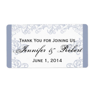 Beautiful Blue Scroll on White Water Bottle Label