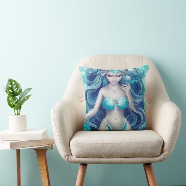 Beautiful Blue Seashell Mermaid Graphic Cushion (Chair)
