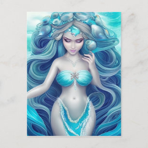 Beautiful Blue Seashell Mermaid Graphic Postcard