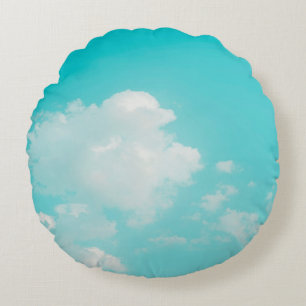 Beautiful blue sky and clouds with daylight natura round cushion