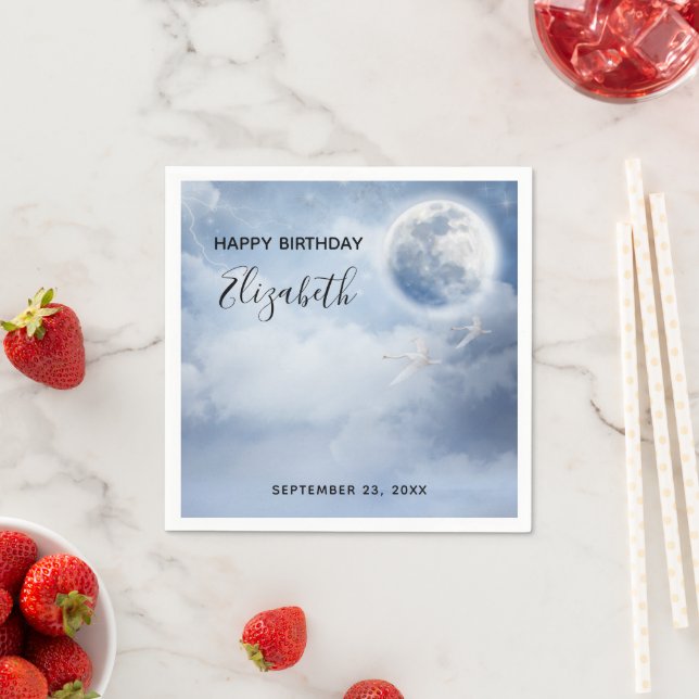 Beautiful Blue Sky with Flying Swans Birthday Napkin (Insitu)