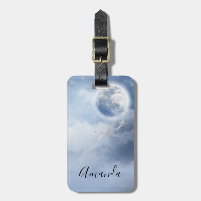 Beautiful Blue Sky with Flying Swans Luggage Tag (Front Vertical)