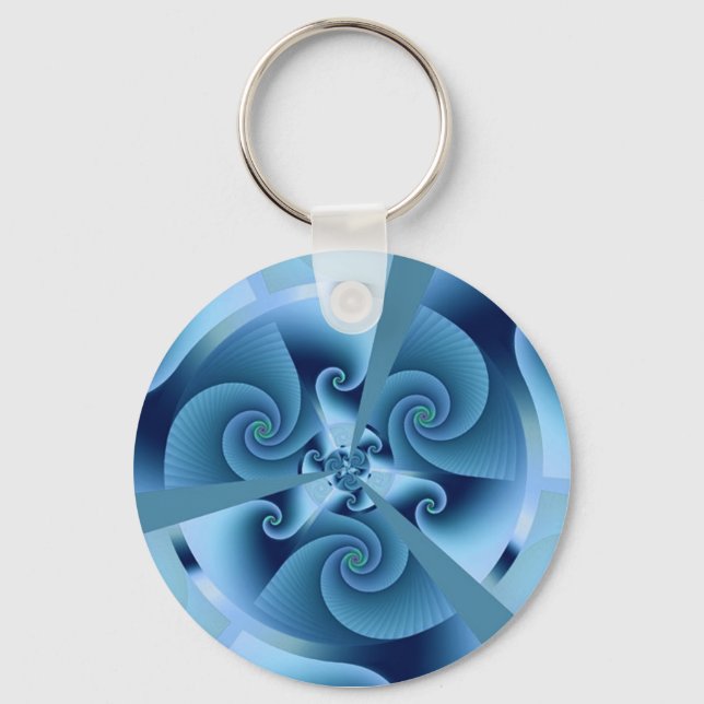 Beautiful Blue Spiral Fine Fractal Art Key Ring (Front)