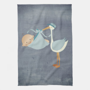 Beautiful Blue Stork Baby Shower Party Decor Tea Towel