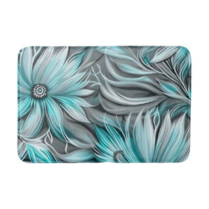 Beautiful Blue Teal Floral Print Bath Mat