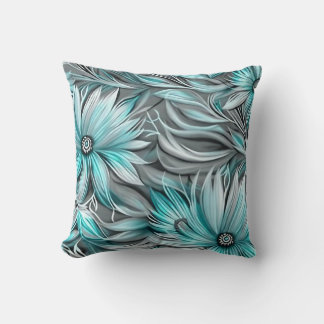 Beautiful Blue Teal Floral Print Cushion