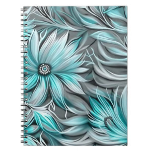 Beautiful Blue Teal Floral Print Notebook