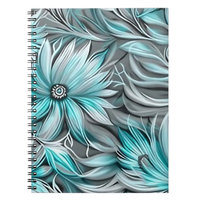 Beautiful Blue Teal Floral Print Notebook (Front)