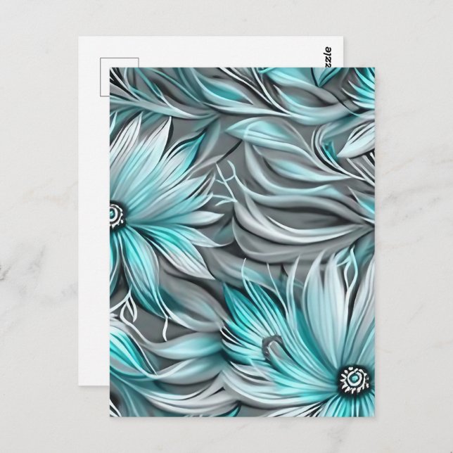 Beautiful Blue Teal Floral Print Postcard (Front/Back)