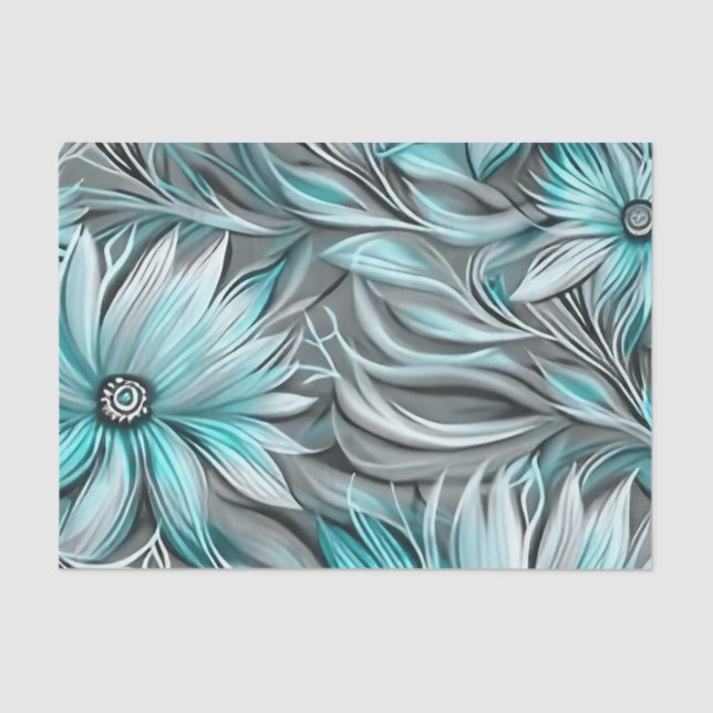 Beautiful Blue Teal Floral Print Tissue Paper (Front)