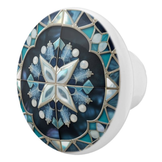 Beautiful blue teal offwhite pearl inspired ceramic knob (Right)