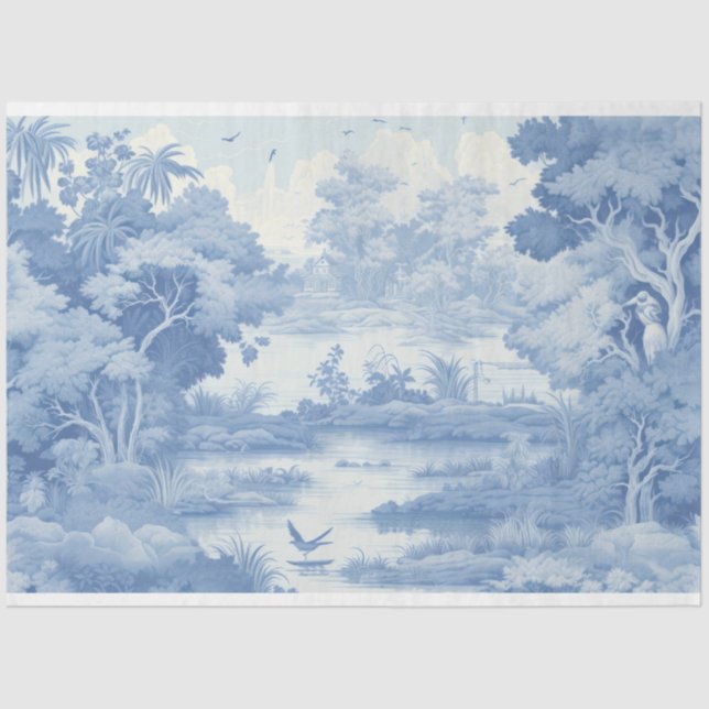 Beautiful blue toile garden tissue paper (Front)