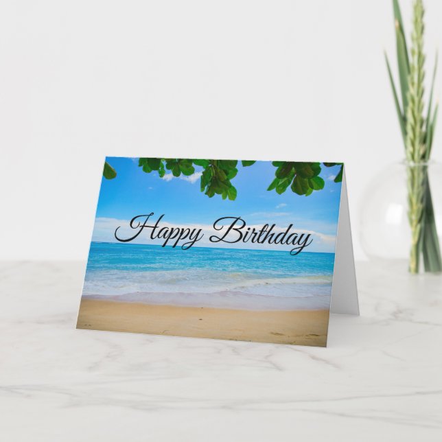 Beautiful Blue Tropical Beach Birthday Card (Front)