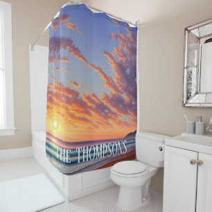 Beautiful Blue Turquoise Ocean Sunset Shower Curtain