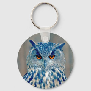 Beautiful Blue Uhu Raptor Owl Key Ring