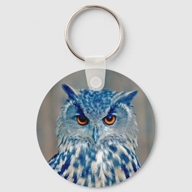 Beautiful Blue Uhu Raptor Owl Key Ring (Front)