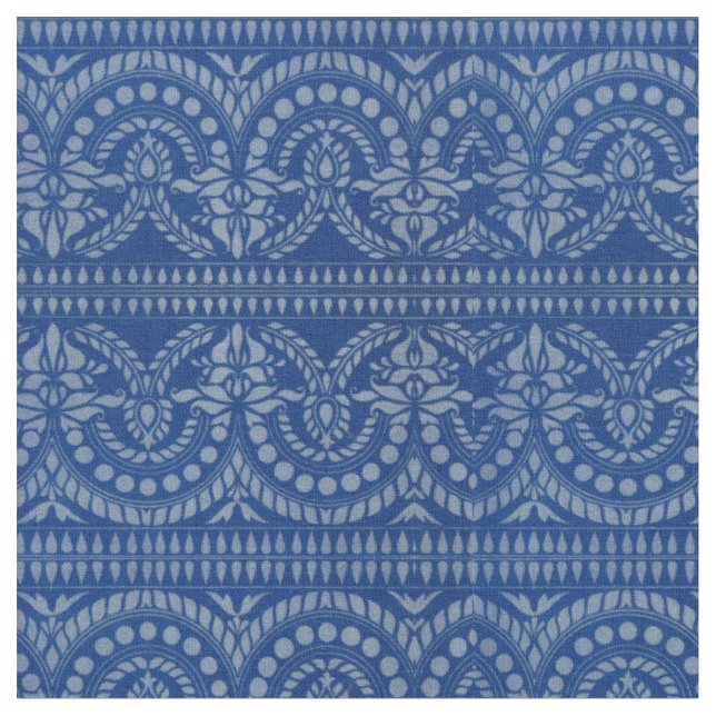 beautiful blue Victorian decor print Fabric (Close Up)