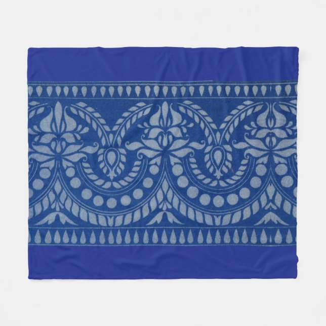 beautiful blue Victorian decor print Fleece Blanket (Front (Horizontal))