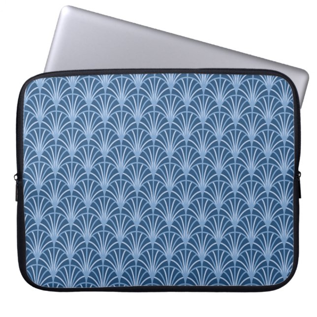 Beautiful Blue Vintage Japanese Fan Pattern Laptop Sleeve (Front)