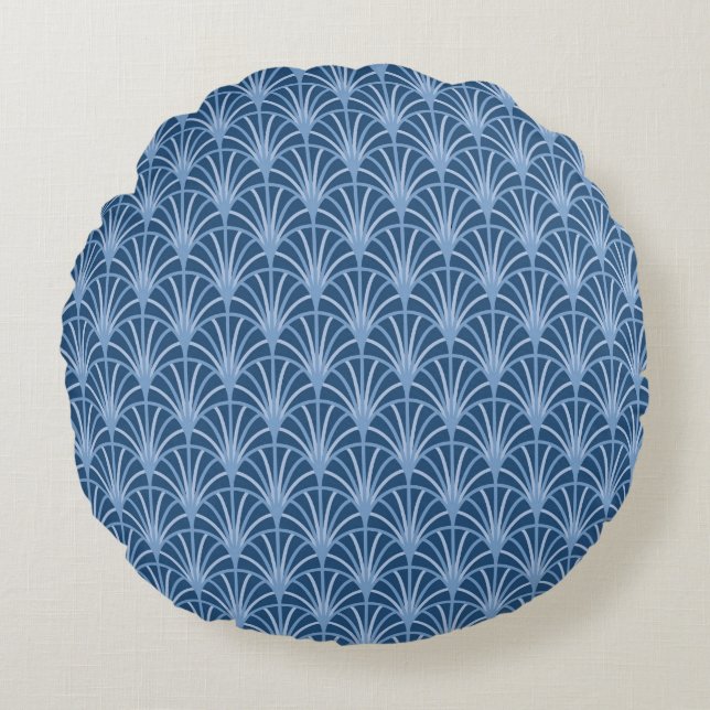 Beautiful Blue Vintage Japanese Fan Pattern Round Cushion (Front)