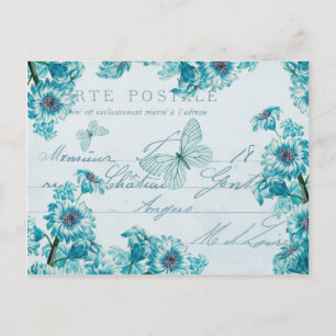 Beautiful blue vintage postcard w/ flowers