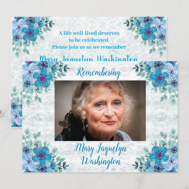Beautiful Blue Violets Celebration of Life Invitation (Front/Back)