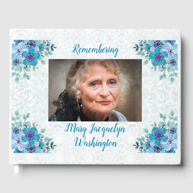 Beautiful Blue Violets "Do Not Stand" Memorial Guest Book (Front)