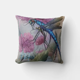Beautiful Blue Watercolor Dragonfly, Personalise  Cushion