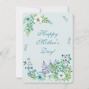 Beautiful Blue Watercolor Flowers - Mother's Day Holiday Card